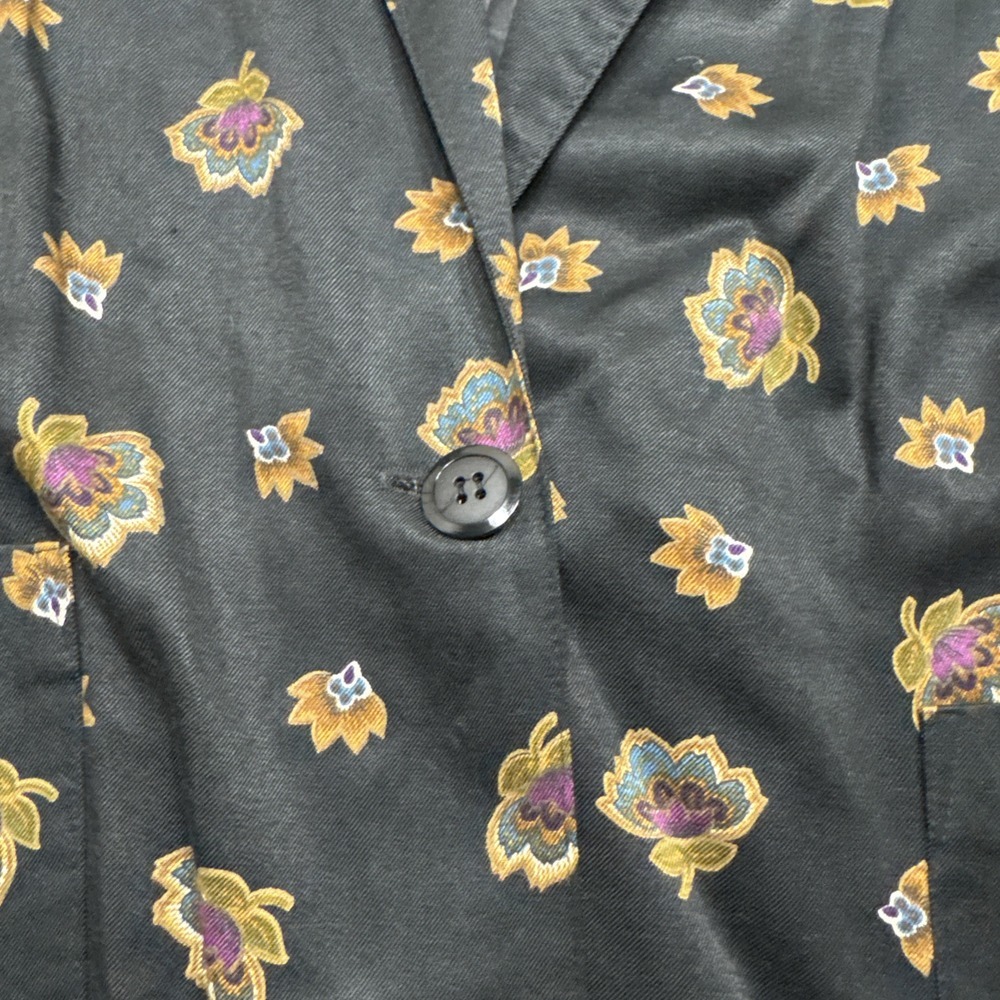 Kensington Square Silk Blazer Jacket Black Boho Floral‎ Print Single Button LG - Picture 4 of 7